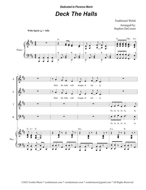 Deck The Halls Vocal Quartet Satb Arr Stephen Decesare By