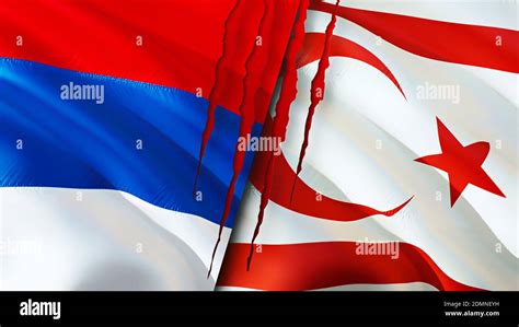 Serbia And Northern Cyprus Flags With Scar Concept Waving Flag 3D