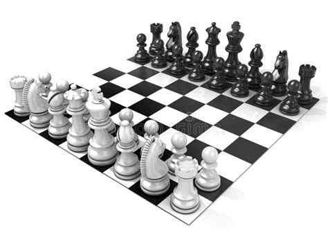 Chess Board With All Chess Pieces Side View Stock Illustration