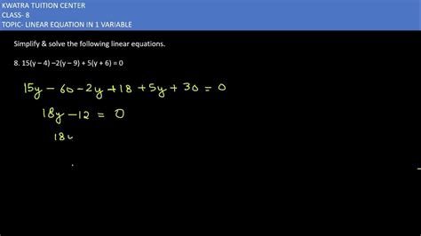 8 Solve The Following Linear Equations 15 Y 4 2 Y 9 5 Y 6 0 Youtube