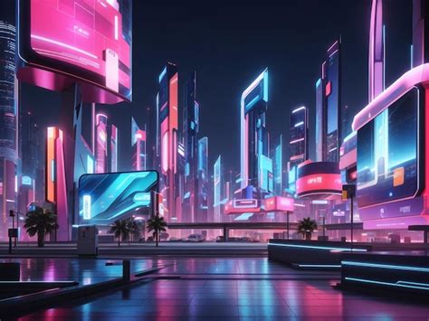 Premium Photo Neon Dreams Futuristic Nighttime Cityscape With