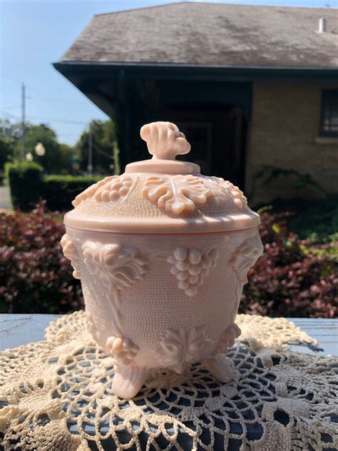 Reserved Jeanette Glass Pink Milk Glass Lidded Candy Dish With Etsy Pink Milk Milk Glass