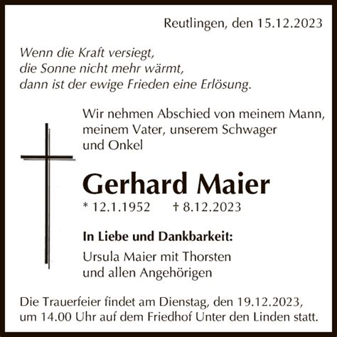 Traueranzeigen Von Gerhard Maier Trauer Gea De