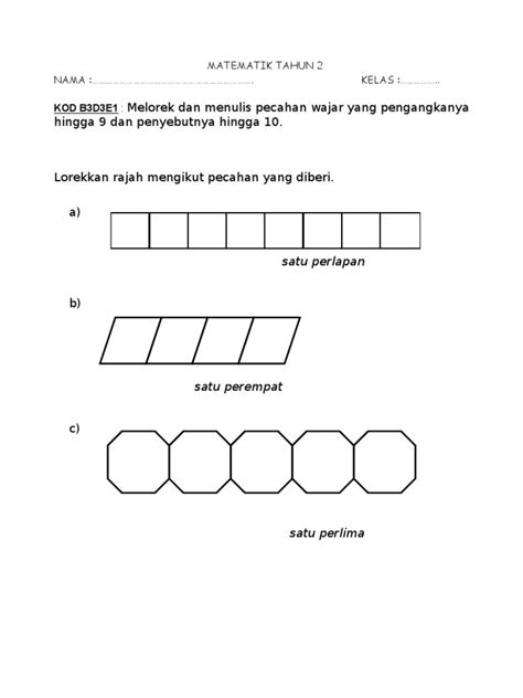 Evidens Pbs Matematik Tahun 2 B3d3e1 Lorek Tulis Pecahan Pdf