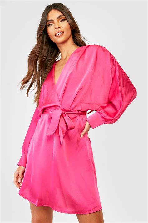 Batwing Satin Wrap Mini Dress Boohoo Uk