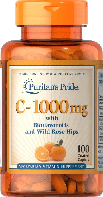 Puritans Pride Vitamin C 1000 Mg Complex With Bioflavonoids And Rose Hips 100 Coated Caplets