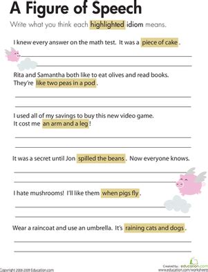 Figures Of Speech Worksheet Grade