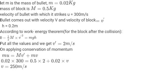 A Bullet Of Mass 20 G Moving Horizontally At A Speed Of 300 Ms Is