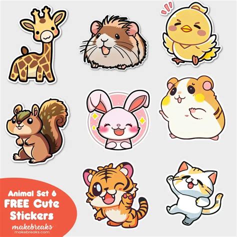 Free Cute Animals Stickers Clipart Set 6 Make Breaks