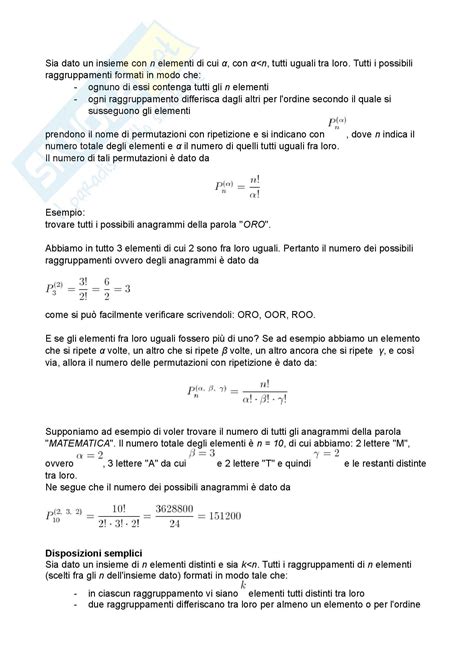 Calcolo Combinatorio Appunti Di Probabilit E Statistica