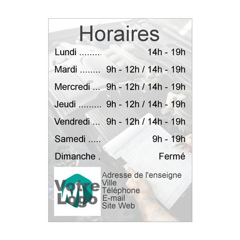 Affiche Commerce Restaurant Horaire Garage Main Avec Photo Imprimer