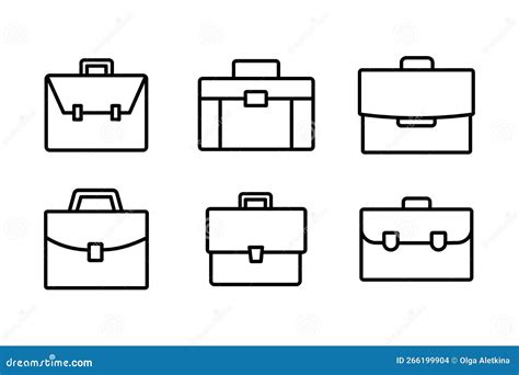 Briefcase Thin Line Icon Set Linear Style Pictogram Isolated On White