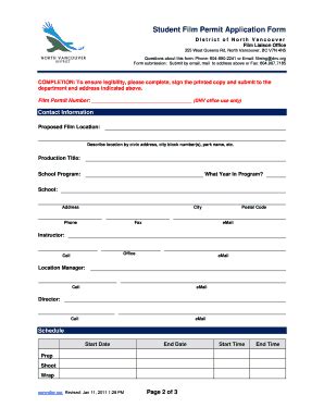 Fillable Online Dnv Student Film Permit Application Form District Of