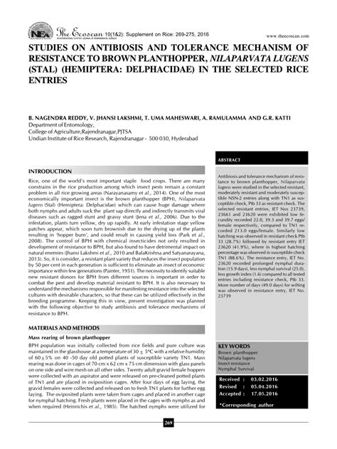 (PDF) STUDIES ON ANTIBIOSIS AND TOLERANCE MECHANISM OF RESISTANCE TO BROWN PLANTHOPPER ...