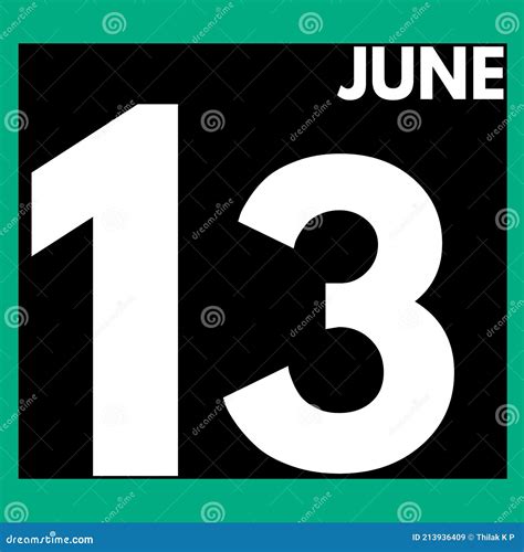 June 13 Modern Daily Calendar Icon Date Day Month Stock