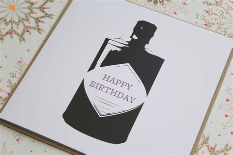 Gin Birthday Card Gin Bottle Happy Birthday Handmade Card Etsy