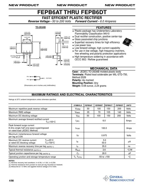 Fepb Dt Datasheet Dual Common Cathode Ultrafast Rectifier