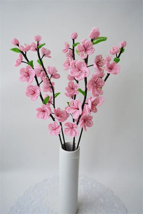 Cherry Blossom French Beaded Flowers Pink Cherry Blossom Branch Flowers Decoration Etsy