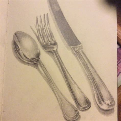 Still Life Of Cutlery Pencil Graphite Art