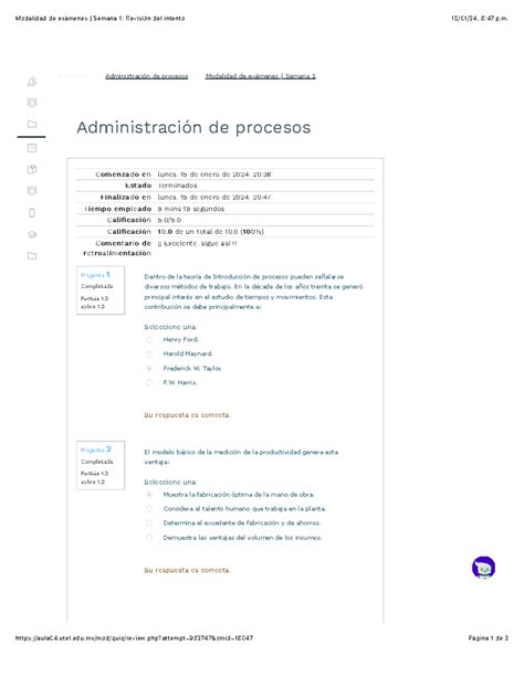 Modalidad De Exámenes Semana 1 Revisión Del Intento Modalidad De