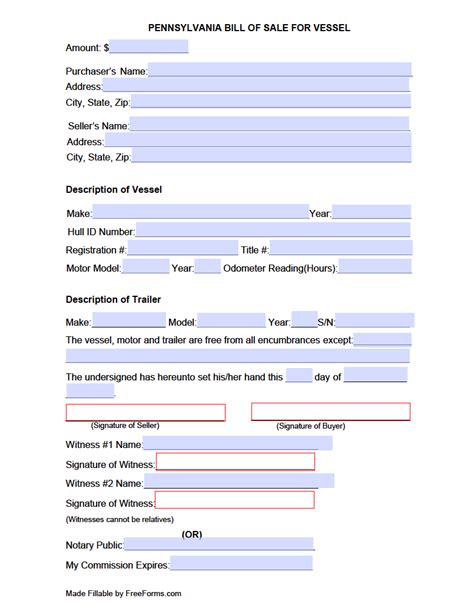 Bill Of Sale Template Pa