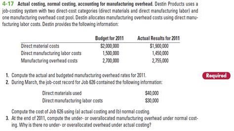 Solved 4 17 Actual Costing Normal Costing Accounting For Chegg