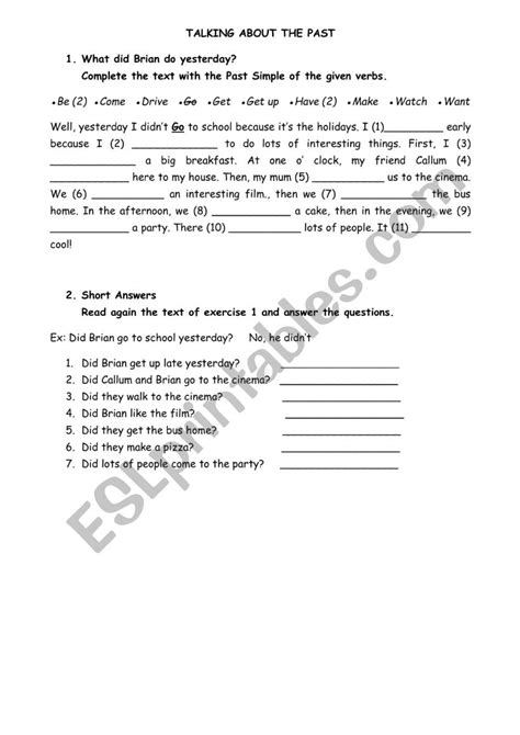 Talking About The Past Esl Worksheet By Simonarc