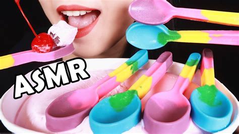 Asmr Eating Sounds Chocolate Spoons And Ice Cream Asmr Edible Spoons