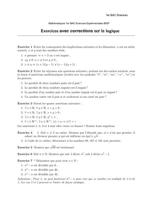 Logique Math Matique Exercices Corrig S Alloschool