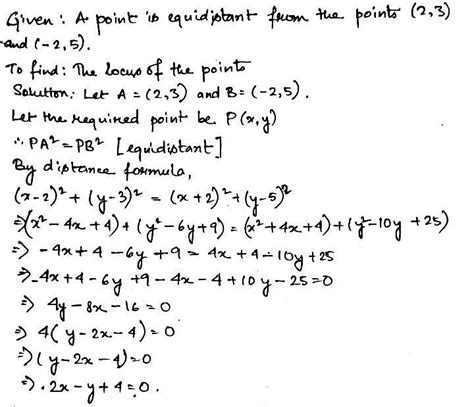 The Equation To The Locus Of The Points Equidistant From The Points