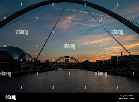 The Tyne Bridge At Sunset As Seen From The Millenium Bridge Newcastle