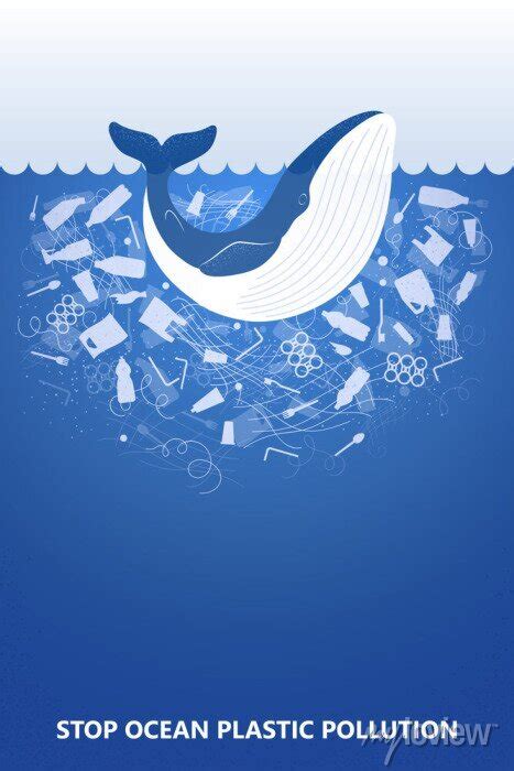 Stop Ocean Plastic Pollution Ecological Poster Whale In Water Posters