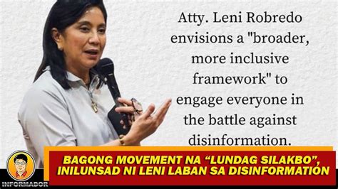 BAGONG MOVEMENT NA LUNDAG SILAKBO INILUNSAD NI LENI LABAN SA