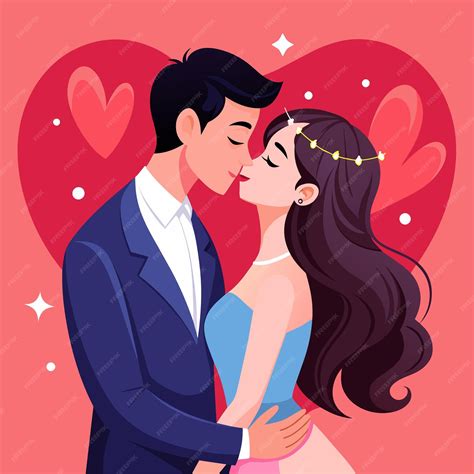 Ilustración De Amor Entre Una Pareja Que Se Besan Vector Premium