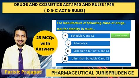 Mcqs Pharmaceutical Jurisprudence D And C Act And Rules Youtube