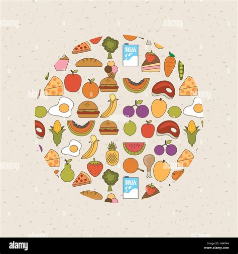 healthy foods in circle shape. kids nutrition concept. colorful design ...