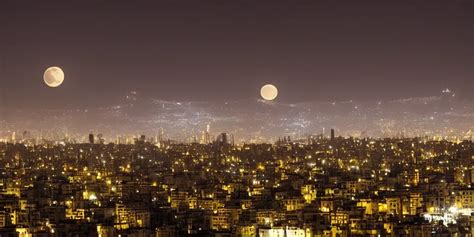 Tehran Skyline In A Winter Night Full Moon In The Stable Diffusion