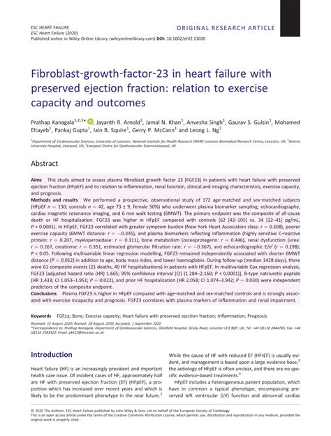 Pdf Fibroblast Growth Factor 23 In Heart Failure With Preserved Ejection Fraction Relation To