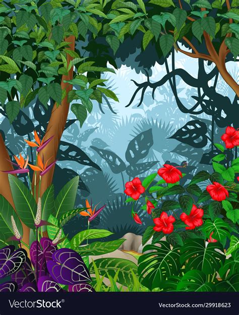 Tropical plant flower inside forest cartoon Vector Image