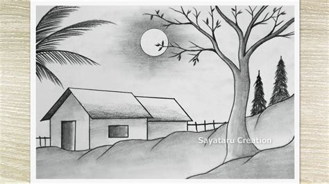 How To Draw Moonlight Scenery With Pencil Pencil Drawing For Beginners