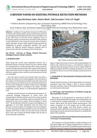 IRJET A Review Paper On Existing Pothole Detection Methods PDF