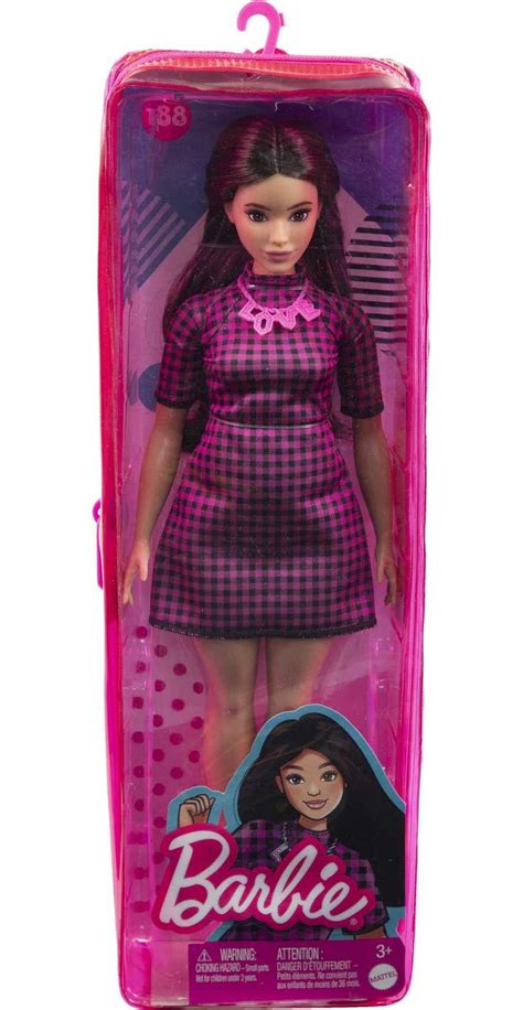 Barbie Fashionistas Doll Curvy Black Hair Pink Black Checkered