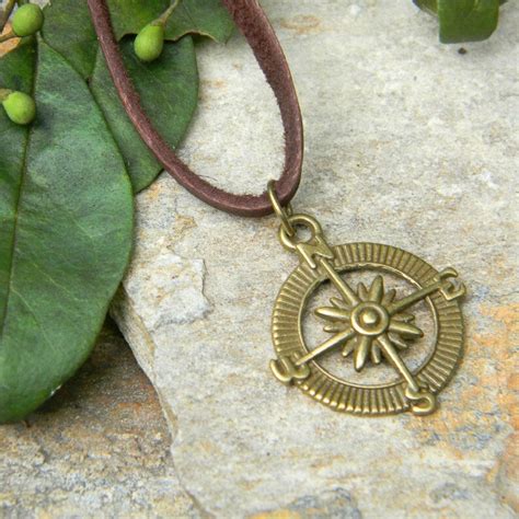 Mens Compass Necklace Leather Cord Necklace Graduation T Etsy