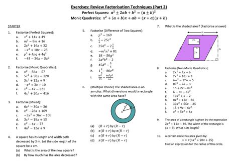 04 Exercises Further Factorisation Techniques Exercises Review