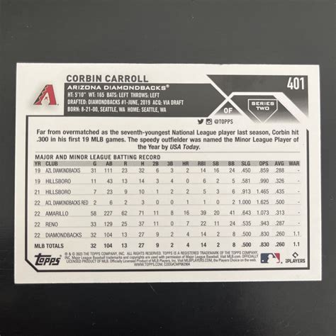 Topps Series Corbin Carroll Rookie Rc Arizona Diamondbacks