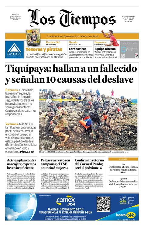 Portadas De Periódicos De Bolivia Del Domingo 1 De Marzo De 2020 Eju Tv