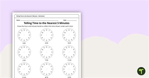 Telling Time To The Nearest 5 Minutes Worksheet Teach Starter