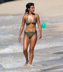 Swimwear Montana Brown Wears An Olive Green Two Piece Bikini Set On Holiday In Barbados