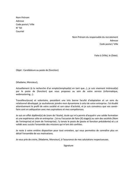 exemple de lettre de motivation pour un emploi À Lire