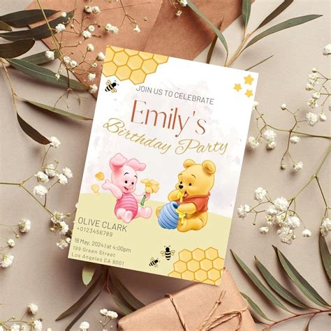 Winnie the Pooh Birthday Invitation, Editable Winnie the Pooh Invitation, Printable Birthday ...